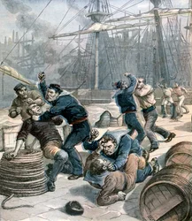 Brawl between English and German sailors at Millwall Docks, London