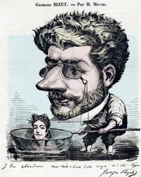 Georges Bizet, French Composer - Caricature with an Autograph by Bizet, by Henri Meyer for 