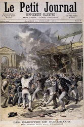The riots of Bordeaux: a burned kiosk in Place d