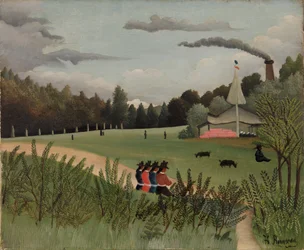 Landscape and Four Young Girls