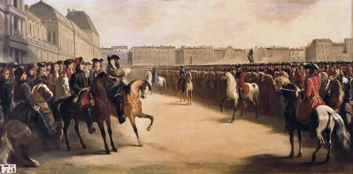 Tsar Peter I the Great of Russia (1672-1725) Accompanied by the Regent Philip II Duke of Orleans (1674-1723) During His Visit to France Reviews the Mounted Troops at the Tuileries (Paris) on 16/06/1717