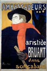Poster for the spectacle by Aristide Bruant, french songwriter. Ambassadors - Aristide Sparrow in his cabaret