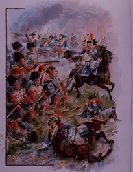 Highland Soldiers Form Square Against French Cavalry at Quatre Bras