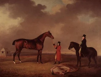 Bay Horse with Groom on Newmarket Heath