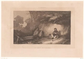Rock Wall with Resting Man (L