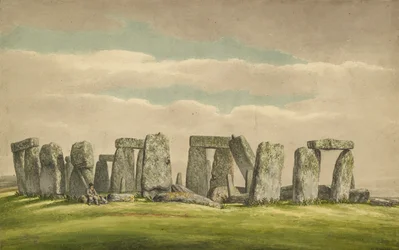 Stonehenge from the N.W., Showing Ruins with Man and Dog