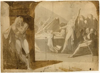 The Duke of Gloucester Lying in Wait for Lady Anne at the Funeral Procession of Her Father-in-law, King Henry VI (recto); Standing Male Nude, Leaning Forward (verso)