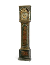 George III blue Japanned quarter striking long case clock, York