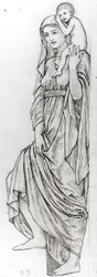 Study of a standing female figure, holding a child on her left shoulder