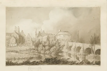 Burton-upon-Trent Bridge and Town: sepia drawing, nd [c.1840]