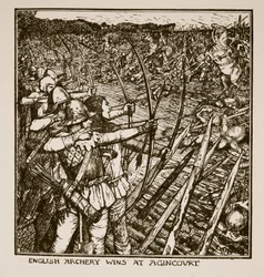 English archery wins at Agincourt, illustration from 
