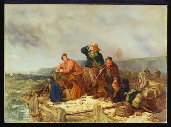 Fishermen on a Quay during a Storm