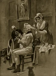 Preparing for parade, 1799, illustration from “Hutchinson