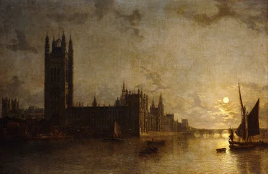Westminster Abbey, The Houses of Parliament with the Construction of Westminster Bridge