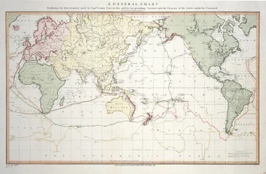 A General Chart Exhibiting the Discoveries Made by Captain James Cook in This and His Two Preceding Voyages with the Tracks of the Ships Under His Command. By Lieutenant Roberts of His Majesty