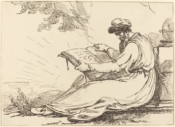Oriental with Beard, Reading a Book