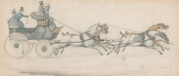 A Gentleman Driving a Four-in-Hand to a Mail Phaeton, Accompanied by Three Grooms