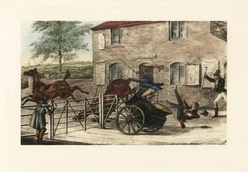 English Gentlemen in a Two-Horse Gig Trying to Jump a Toll Gate