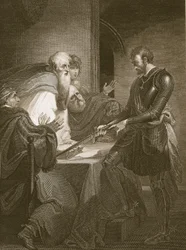 Earl Warenne justifying the titles to his estates, engraved by J. Fittler, illustration from David Hume