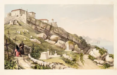 Burial Place of British Officers on the Castle Hill of San Sebastian, from Sketches of Scenery in the Basque Provinces of Spain, with a Selection of National Music, pub. 1838