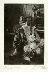 Girl and Peonies (The Hand Mirror)