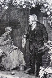 Woman Knitting on Four Needles