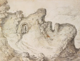 Mountain Landscape with Ruins. Around 1650
