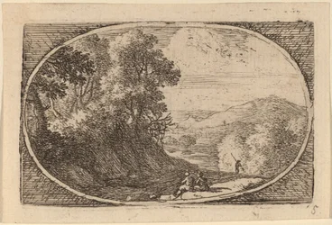 Two Figures Seated to the Right of a Road
