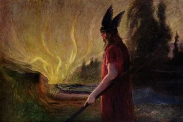 As the flames rise, Odin leaves