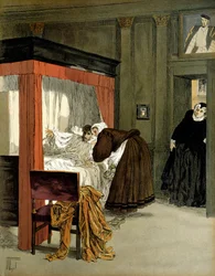 Charles IX (1550-1574), King of France, Dying with His Nurse. Illustration by Hermann Vogel in 