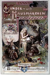 Kinder und hausmarchen (Tales of Childhood and the Home) 1812: the fables of the Brothers Grimm. Cover by Hermann Vogel from 1894 representing Snow White.