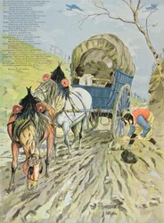 The Cart stuck in the mud, from Fables by Jean de La Fontaine, 1888