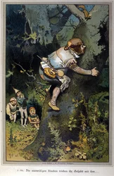The daring boy was the laughing stock of all. Tale of Brothers Grimm. Illustration by Vogel