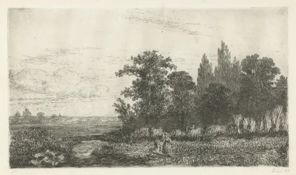 Man and Woman by a Stream at the Edge of the Forest
