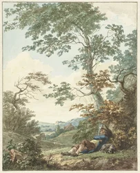 Sleeping Man with Dog Under a Tree