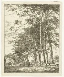 Two Standing Figures by Tall Trees
