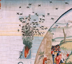 Flemish tapestry. Series Four tapestries after Hieronymus Bosch. Tribulations of human life. Third tapestry in the series. Model Inspired by the work of Hieronymus Bosch. Manufacture Unknown workshop, Brussels. Before 1560