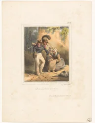 Soldier Giving Money to a Poor Woman (God Bless You, My Brave) (title on object) (Lithographic Album No. 9) (series title)