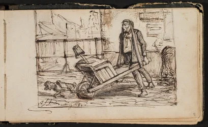 Man with Wheelbarrow and Little Dog (page from a sketchbook)