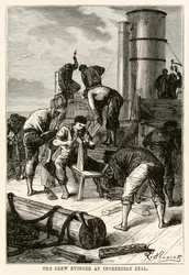 The crew evinced an incredible zeal, from Around the World in Eighty Days by Jules Verne, engraved by Louis Dumont, 1873