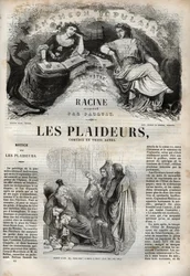 Les Plaideurs (1668) comedy in three acts - engraving in Works of Jean Racine illustrated by Pauquet and notice by Emile de La Bedolliere - 1851