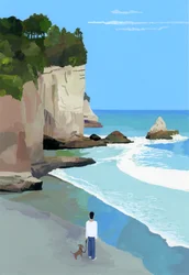 Peaceful Coast with Waves and Cliffs