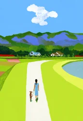 The Blue Mountains and the Woman Walking with the Dog