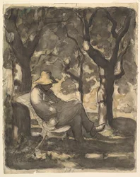 A Man Reading in a Garden, Preliminary Sketch, ca. 1865