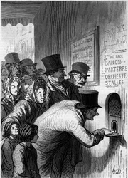 A theater window. Cartoon by Honore Daumier (1808-1879). Engraving in 
