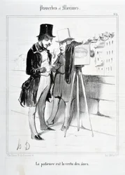 Proverbs and Maxims: “Patience is the virtue of donkeys” Engraving by Honore Daumier. Extract from the newspaper “Le Charivari”