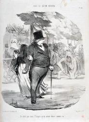 It is not under the Empire that we would dance like this!... Engraving by Honore Daumier. Extract from the newspaper “Le Charivari”