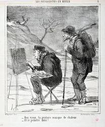 The Landscapists in Winter: “-My old man, your painting lacks heat -And the painter so!” Engraving by Honore Daumier. Extract from the newspaper “Le Charivari”