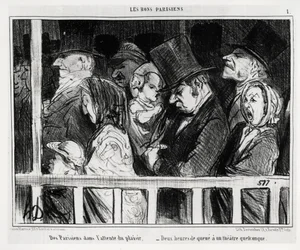 Good Parisians: Parisians waiting for fun, a two-hour queue outside some theatre. Illustration by Honoré Daumier (1808-1879), published in "Le Charivari", dated March 5