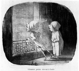 Parisian astronomers observing the Comet (from the series of cartoons about astronomers and the Comet)